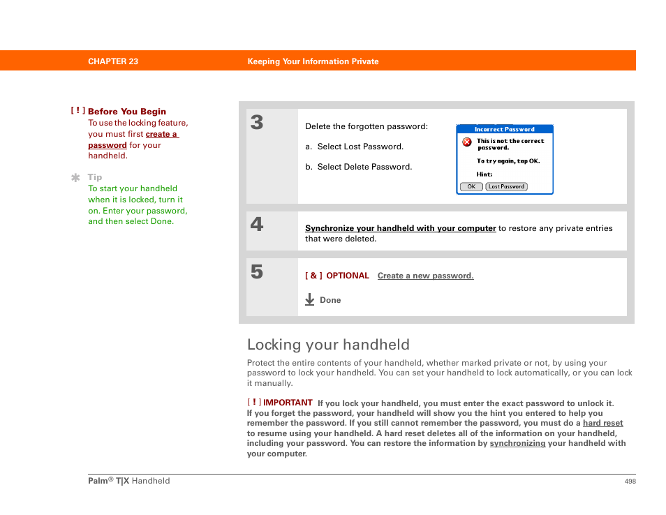 Locking your handheld | Palm TX User Manual | Page 520 / 690