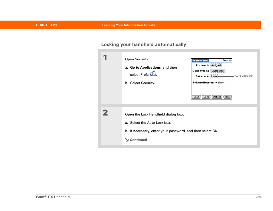 Locking your handheld automatically | Palm TX User Manual | Page 521 / 690