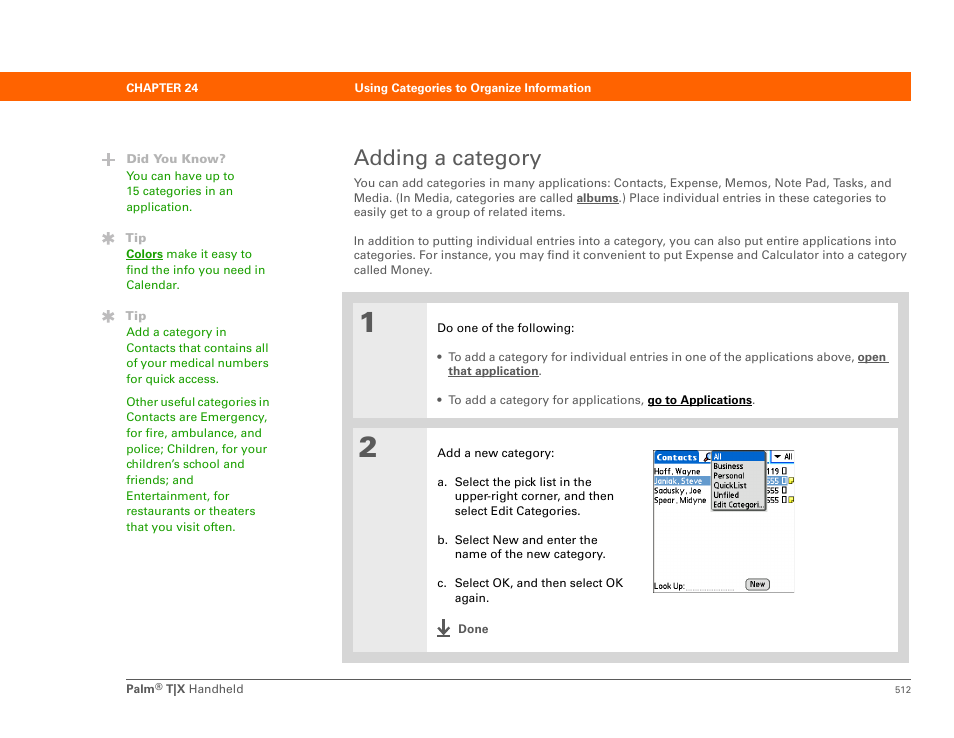 Adding a category | Palm TX User Manual | Page 534 / 690