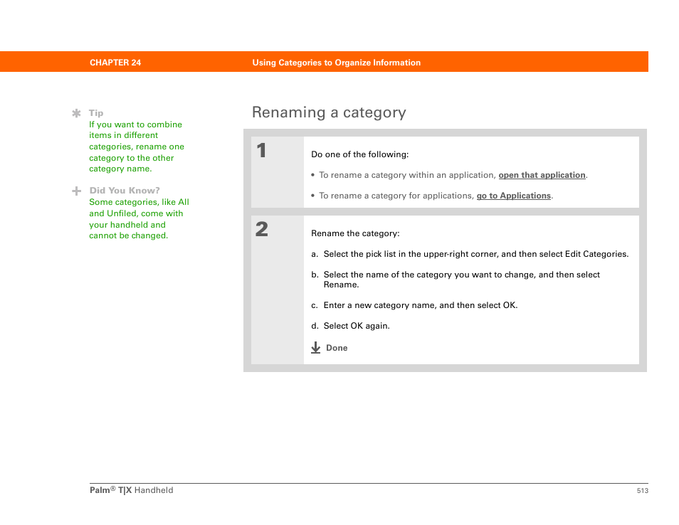 Renaming a category | Palm TX User Manual | Page 535 / 690