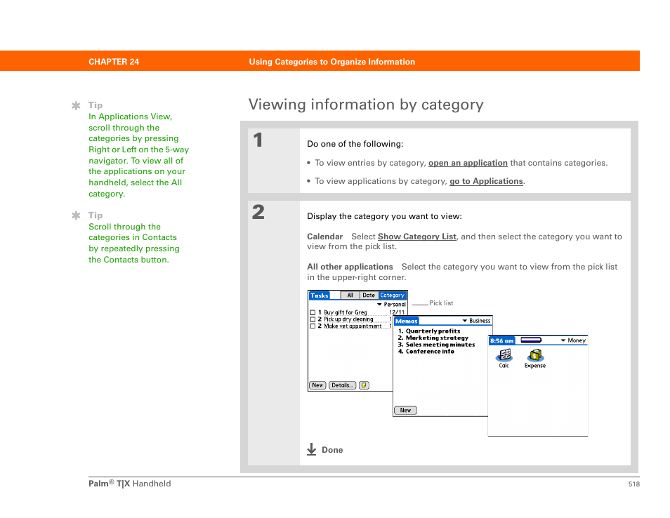 Viewing information by category | Palm TX User Manual | Page 540 / 690