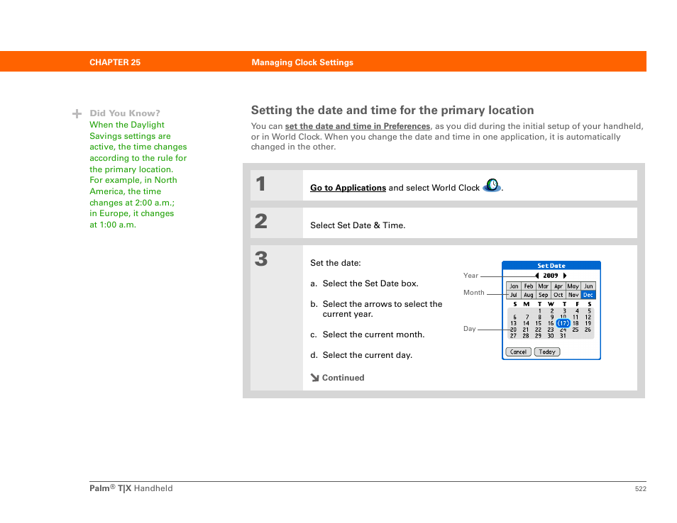 Setting the date and time for the primary location | Palm TX User Manual | Page 544 / 690