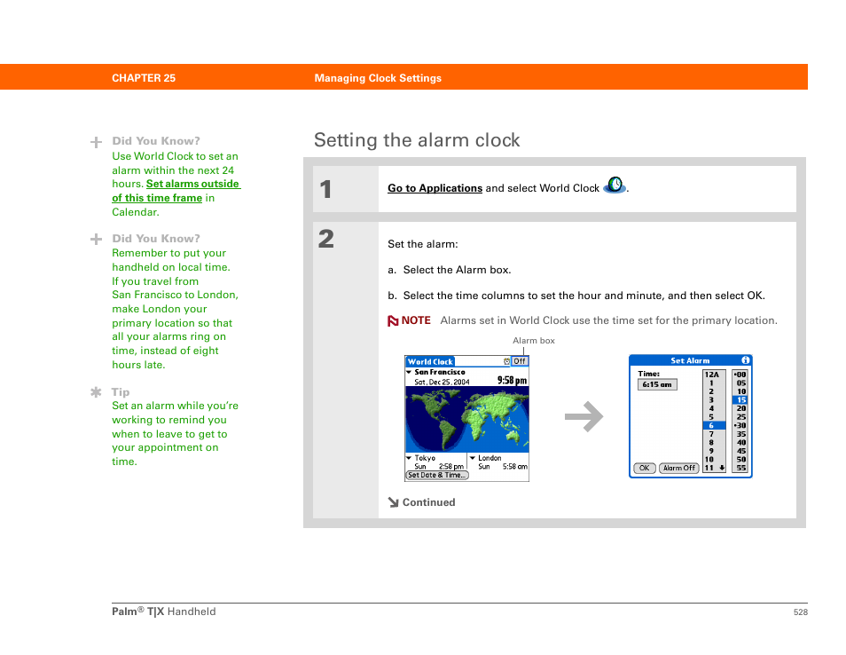 Setting the alarm clock | Palm TX User Manual | Page 550 / 690