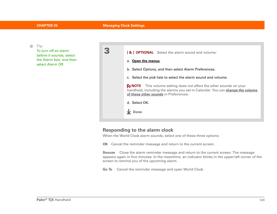 Responding to the alarm clock | Palm TX User Manual | Page 551 / 690