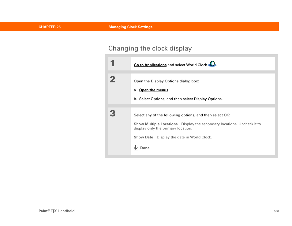 Changing the clock display | Palm TX User Manual | Page 552 / 690