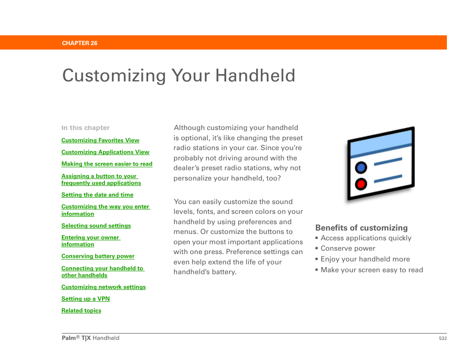 Customizing your handheld, Chapter 26: customizing your handheld, Customizing | Palm TX User Manual | Page 554 / 690