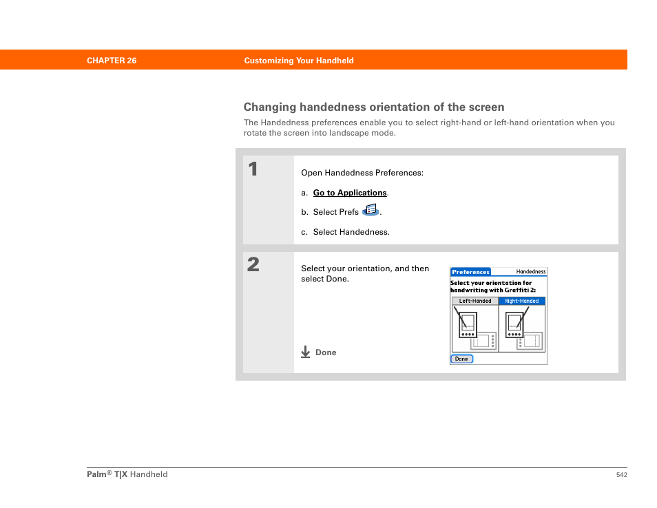 Changing handedness orientation of the screen | Palm TX User Manual | Page 564 / 690