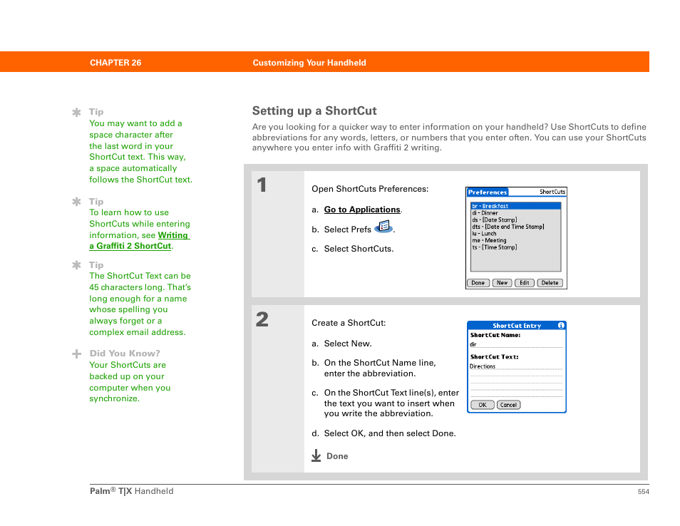 Setting up a shortcut | Palm TX User Manual | Page 576 / 690