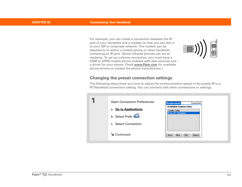 Changing the preset connection settings | Palm TX User Manual | Page 584 / 690