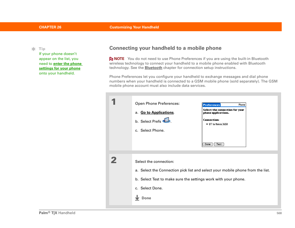 Connecting your handheld to a mobile phone | Palm TX User Manual | Page 590 / 690