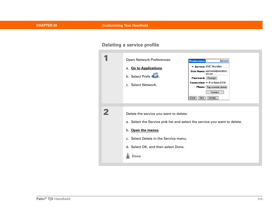 Deleting a service profile | Palm TX User Manual | Page 597 / 690