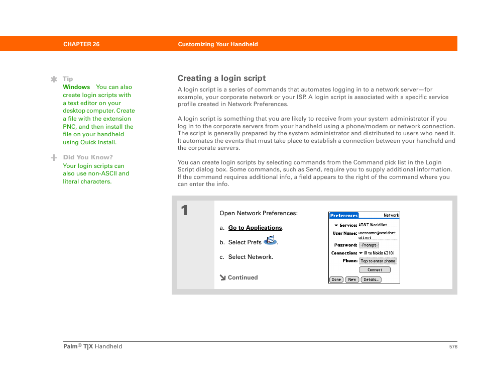 Creating a login script | Palm TX User Manual | Page 598 / 690