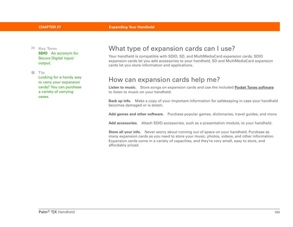 What type of expansion cards can i use, How can expansion cards help me | Palm TX User Manual | Page 608 / 690