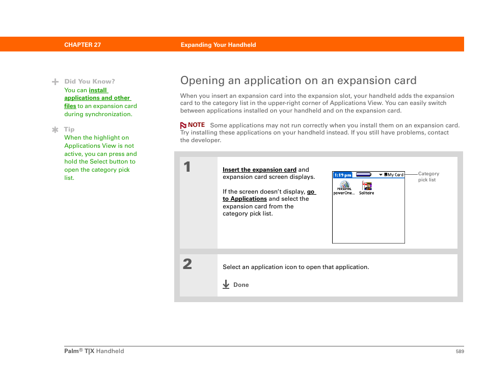 Opening an application on an expansion card | Palm TX User Manual | Page 611 / 690