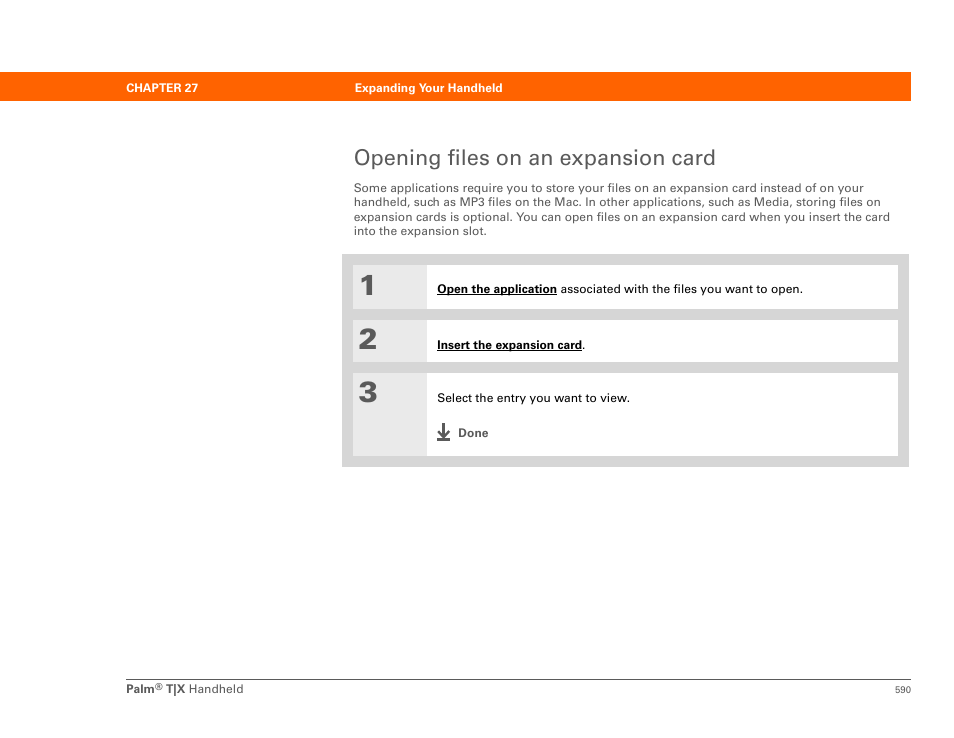 Opening files on an expansion card | Palm TX User Manual | Page 612 / 690