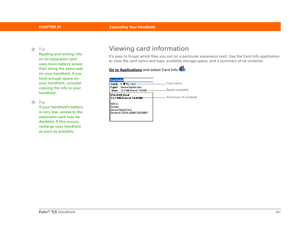 Viewing card information | Palm TX User Manual | Page 613 / 690