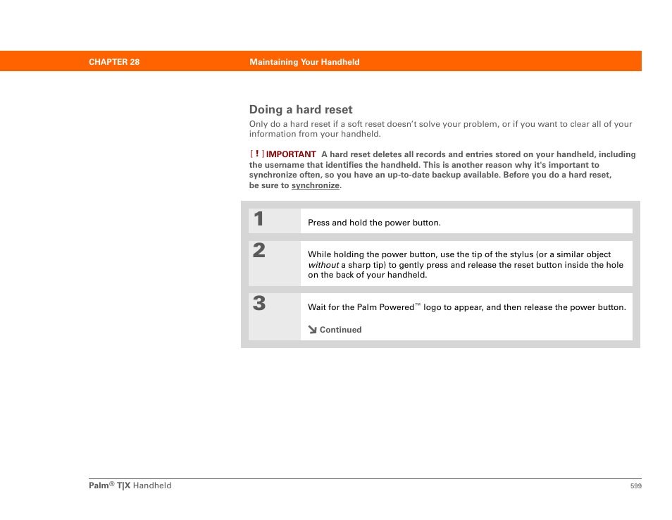 Doing a hard reset, A hard reset, Intaining | Palm TX User Manual | Page 621 / 690