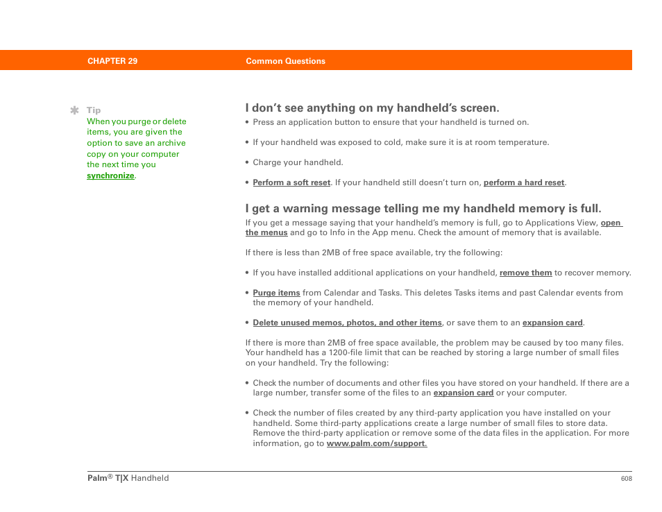 I don’t see anything on my handheld’s screen | Palm TX User Manual | Page 630 / 690