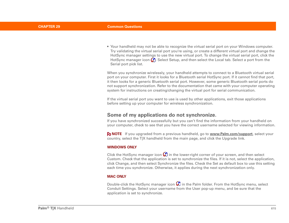 Some of my applications do not synchronize | Palm TX User Manual | Page 637 / 690