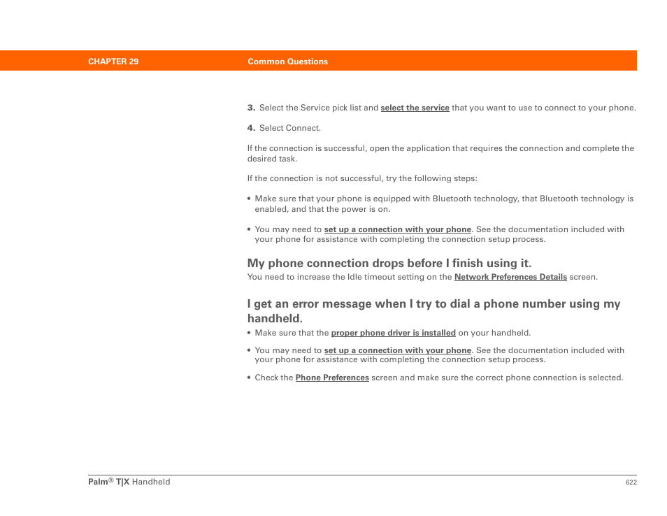 My phone connection drops before i finish using it | Palm TX User Manual | Page 644 / 690