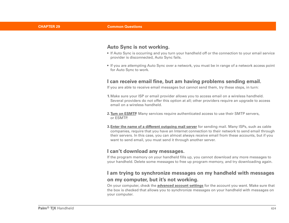 Auto sync is not working, I can’t download any messages | Palm TX User Manual | Page 646 / 690
