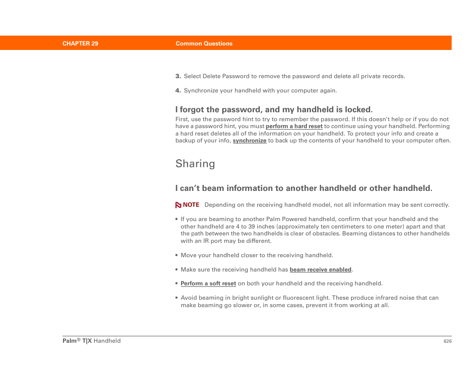 Sharing, I forgot the password, and my handheld is locked | Palm TX User Manual | Page 648 / 690