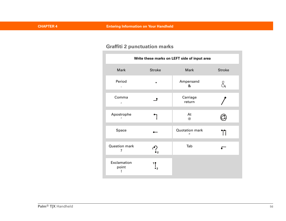 Graffiti 2 punctuation marks | Palm TX User Manual | Page 78 / 690