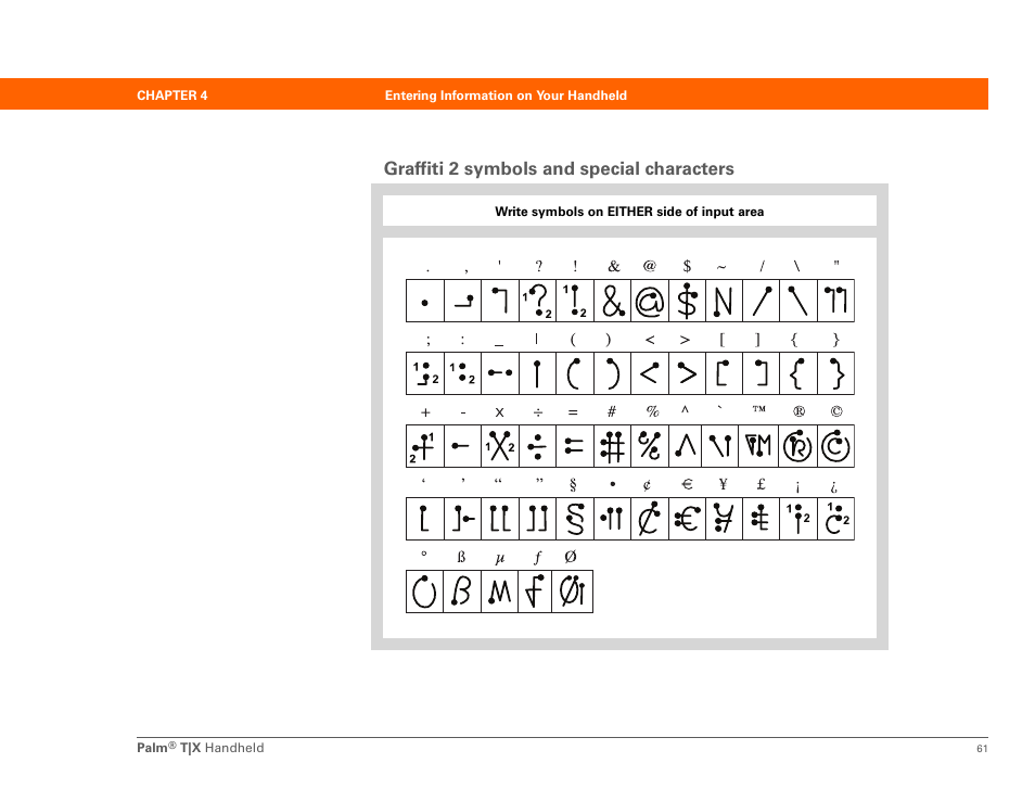 Graffiti 2 symbols and special characters | Palm TX User Manual | Page 83 / 690