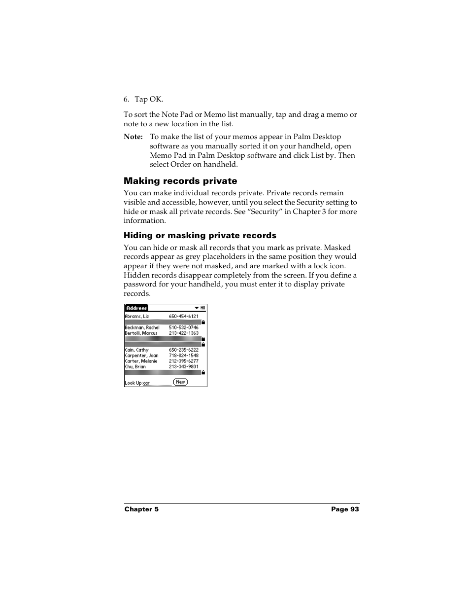 Making records private, Hiding or masking private records | Palm PalmTM m100 User Manual | Page 101 / 232