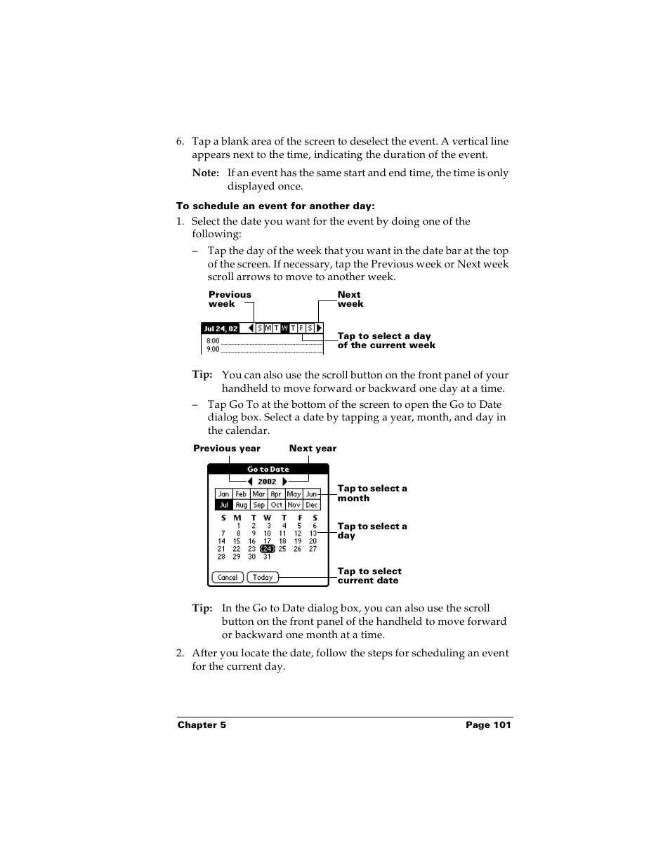 To schedule an event for another day | Palm PalmTM m100 User Manual | Page 109 / 232