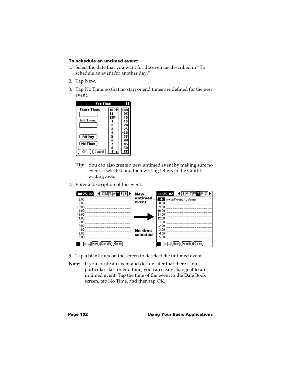 To schedule an untimed event | Palm PalmTM m100 User Manual | Page 110 / 232