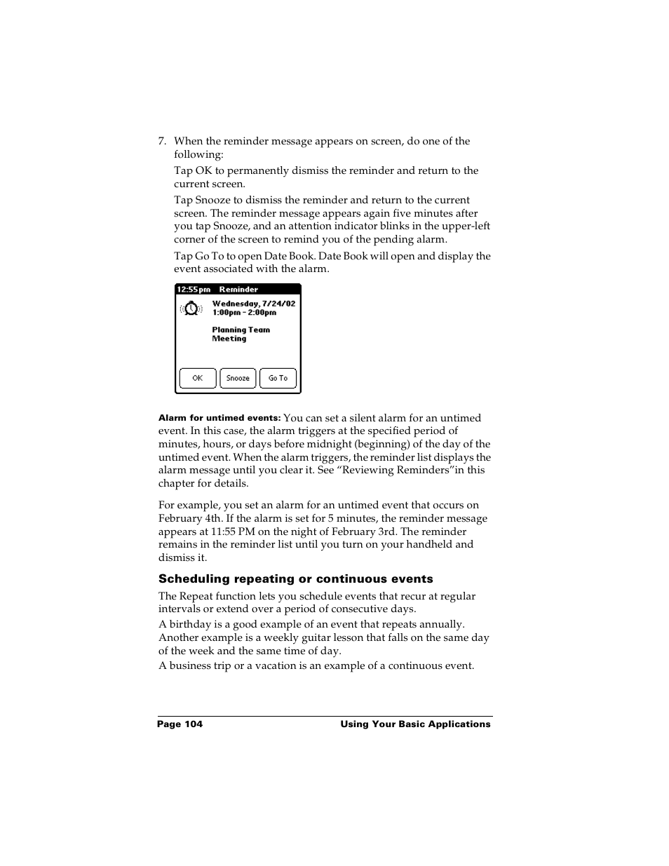 Scheduling repeating or continuous events | Palm PalmTM m100 User Manual | Page 112 / 232