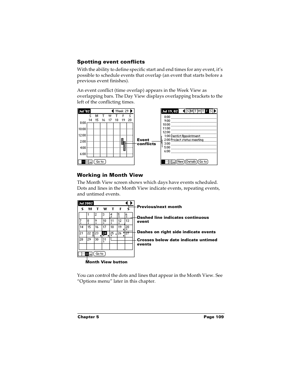 Spotting event conflicts, Working in month view | Palm PalmTM m100 User Manual | Page 117 / 232