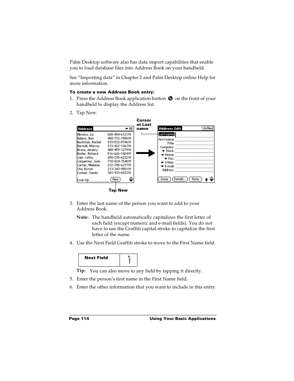 To create a new address book entry | Palm PalmTM m100 User Manual | Page 122 / 232