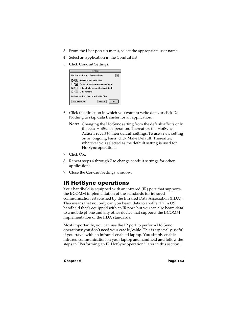 Ir hotsync operations | Palm PalmTM m100 User Manual | Page 151 / 232