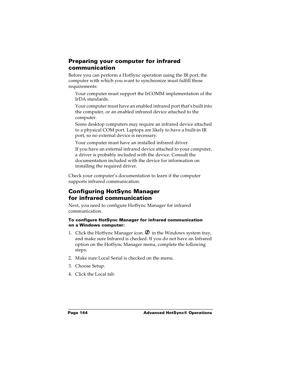 Preparing your computer for infrared communication | Palm PalmTM m100 User Manual | Page 152 / 232