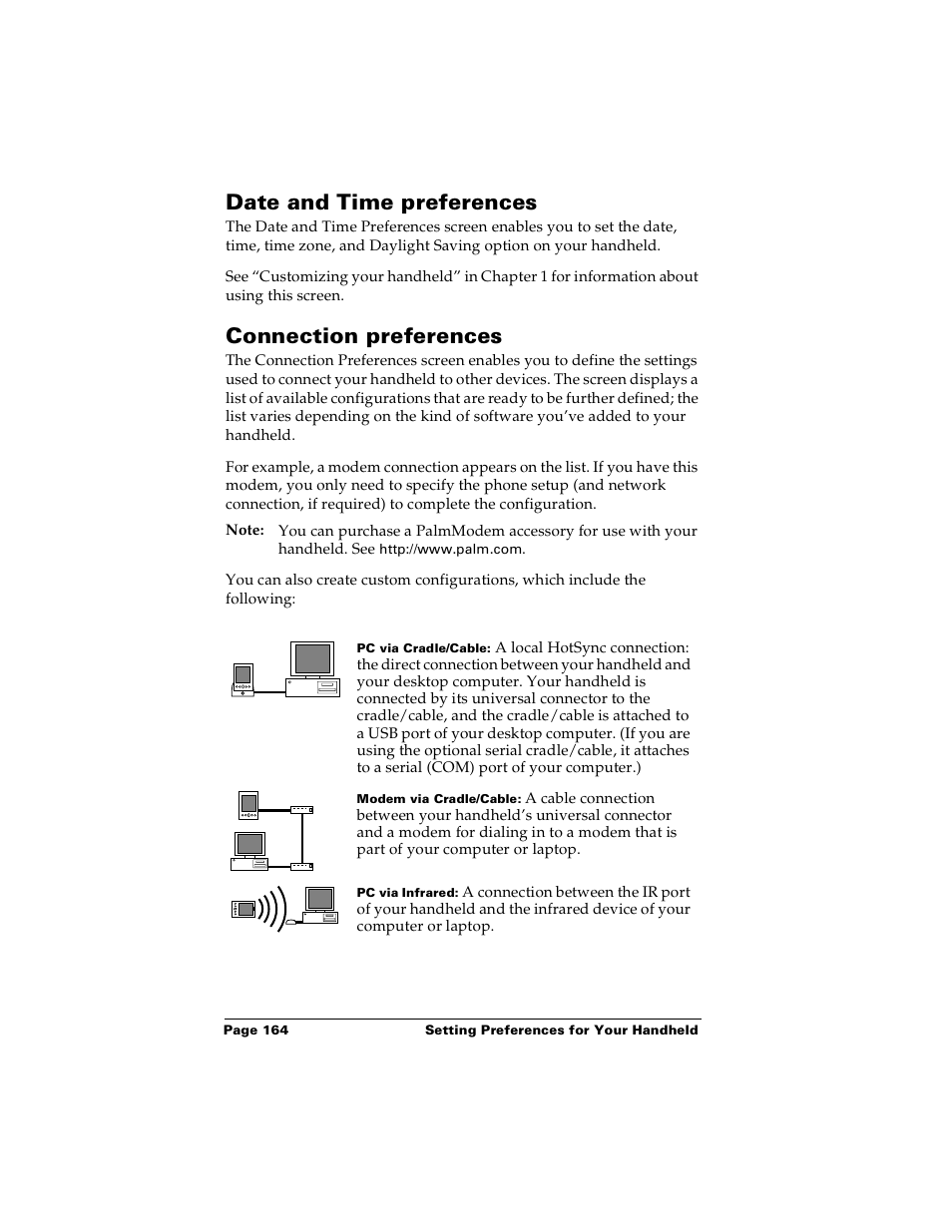 Date and time preferences, Connection preferences, Date and time preferences connection preferences | Palm PalmTM m100 User Manual | Page 172 / 232