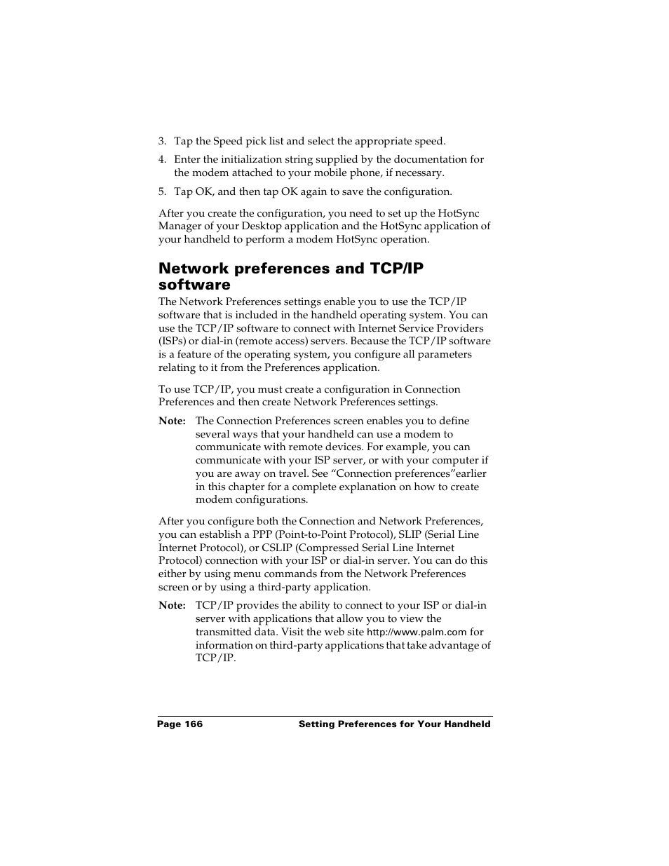 Network preferences and tcp/ip software | Palm PalmTM m100 User Manual | Page 174 / 232