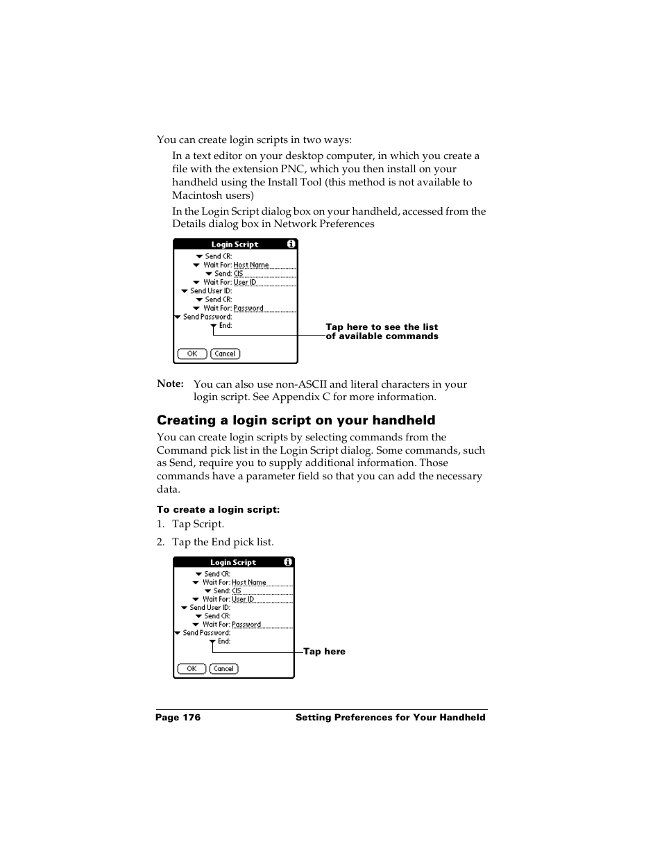 Creating a login script on your handheld, To create a login script | Palm PalmTM m100 User Manual | Page 184 / 232