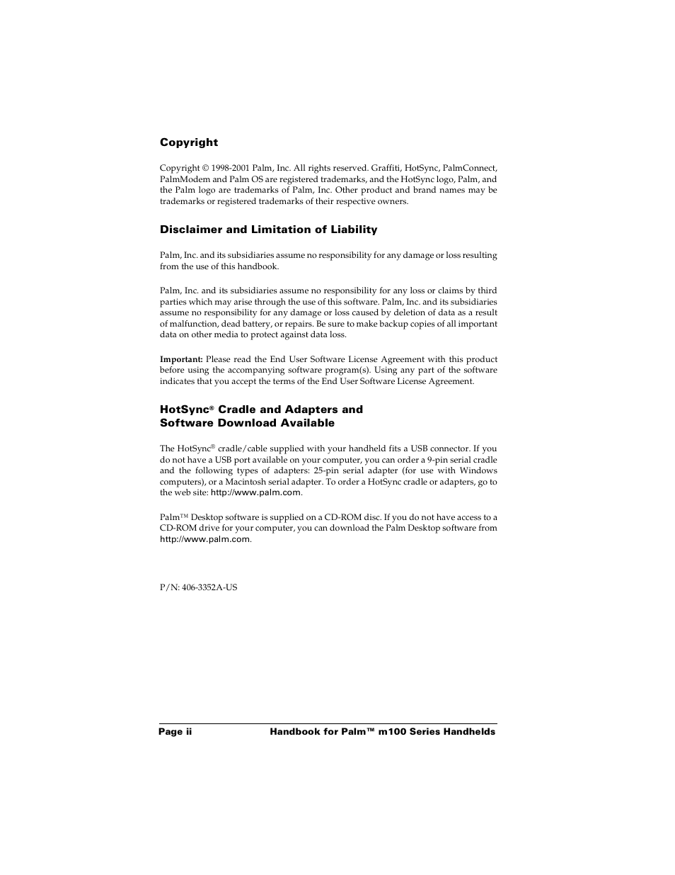 Palm PalmTM m100 User Manual | Page 2 / 232