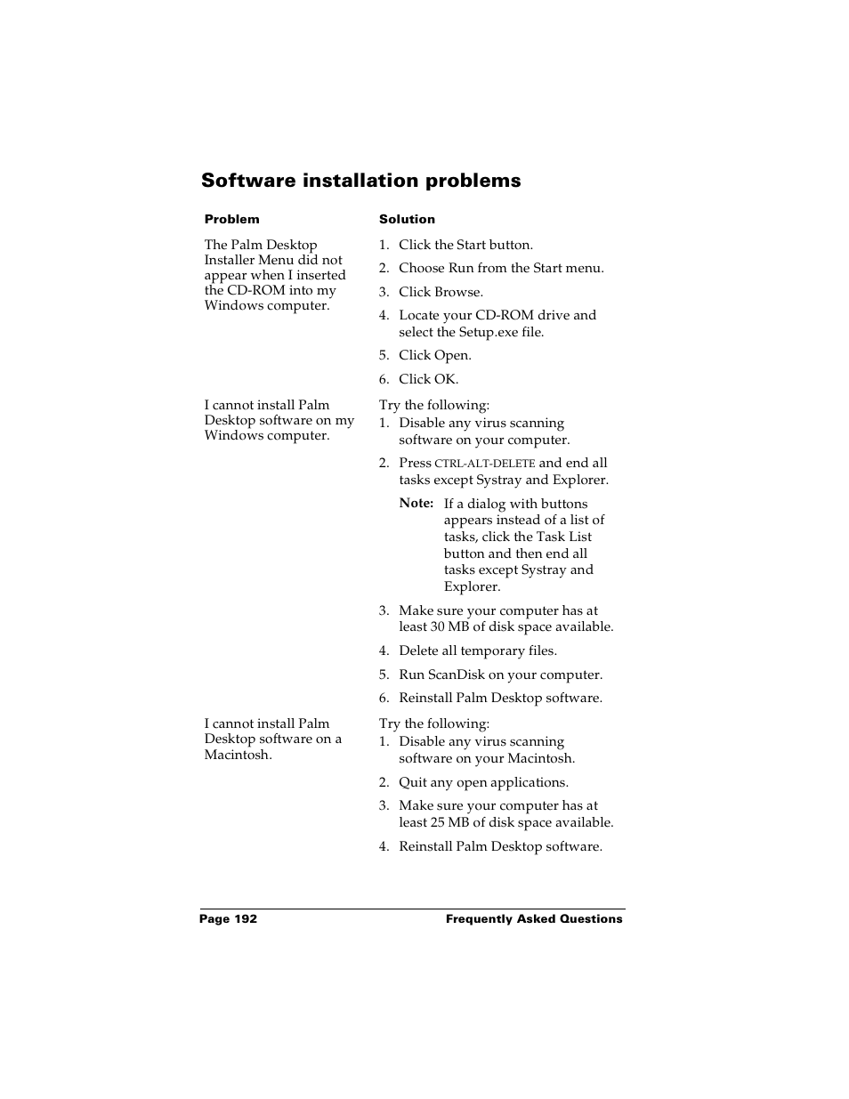 Software installation problems | Palm PalmTM m100 User Manual | Page 200 / 232