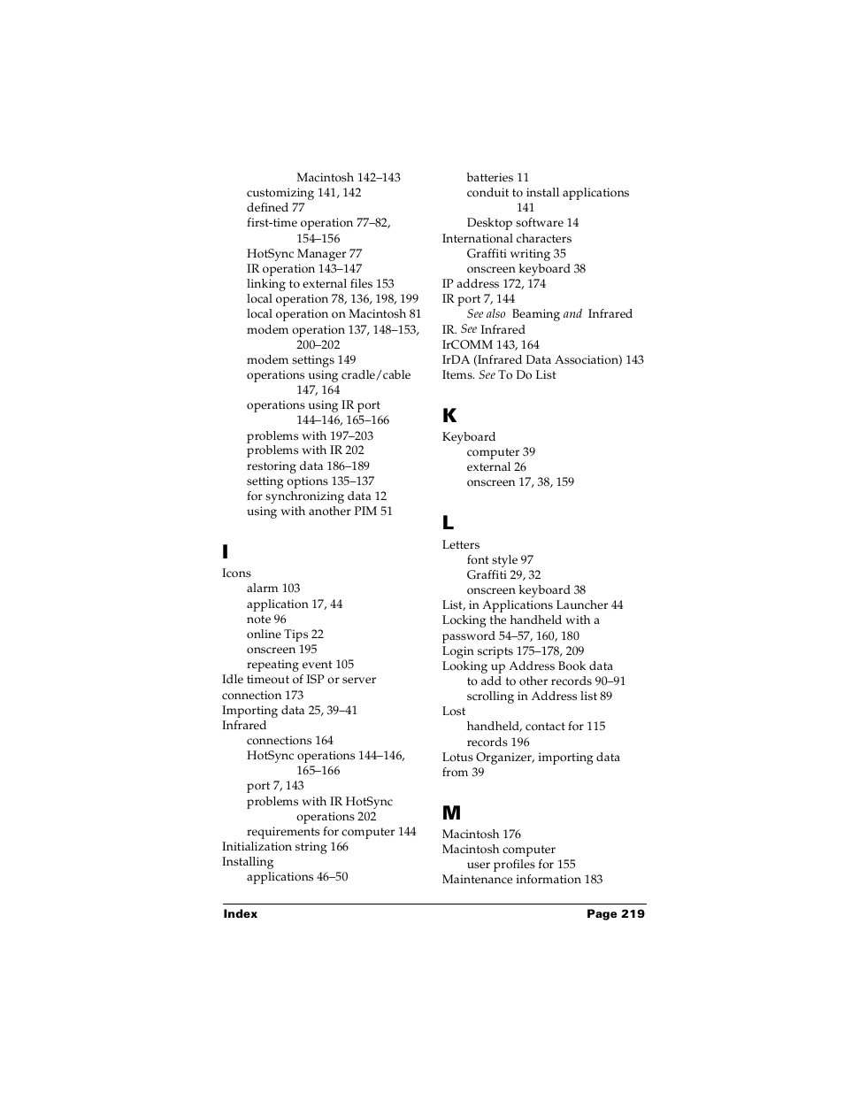 Palm PalmTM m100 User Manual | Page 227 / 232