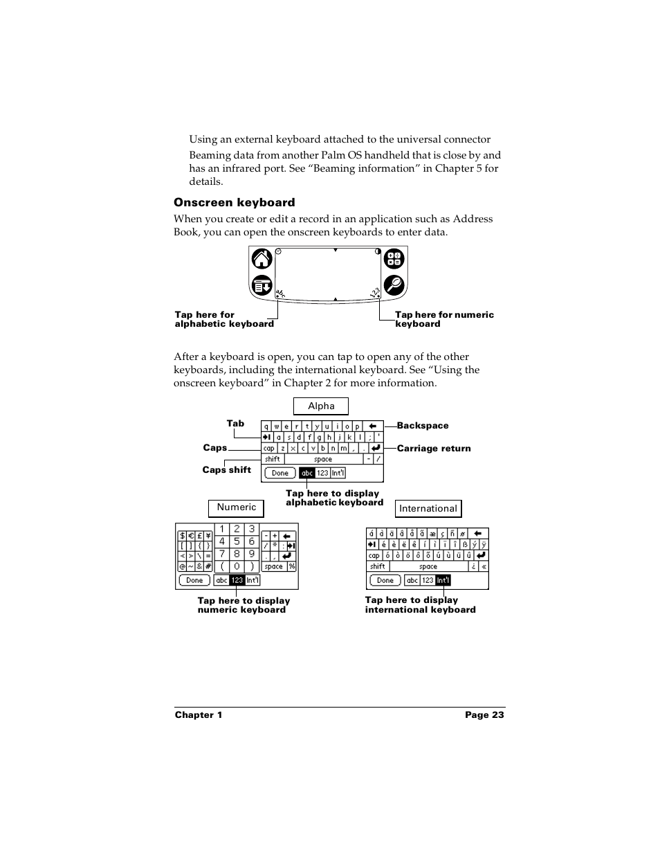 Onscreen keyboard | Palm PalmTM m100 User Manual | Page 31 / 232