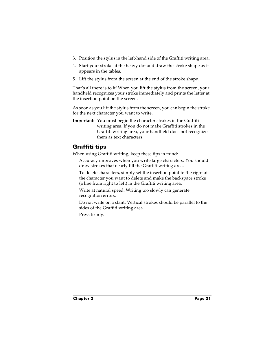 Graffiti tips | Palm PalmTM m100 User Manual | Page 39 / 232