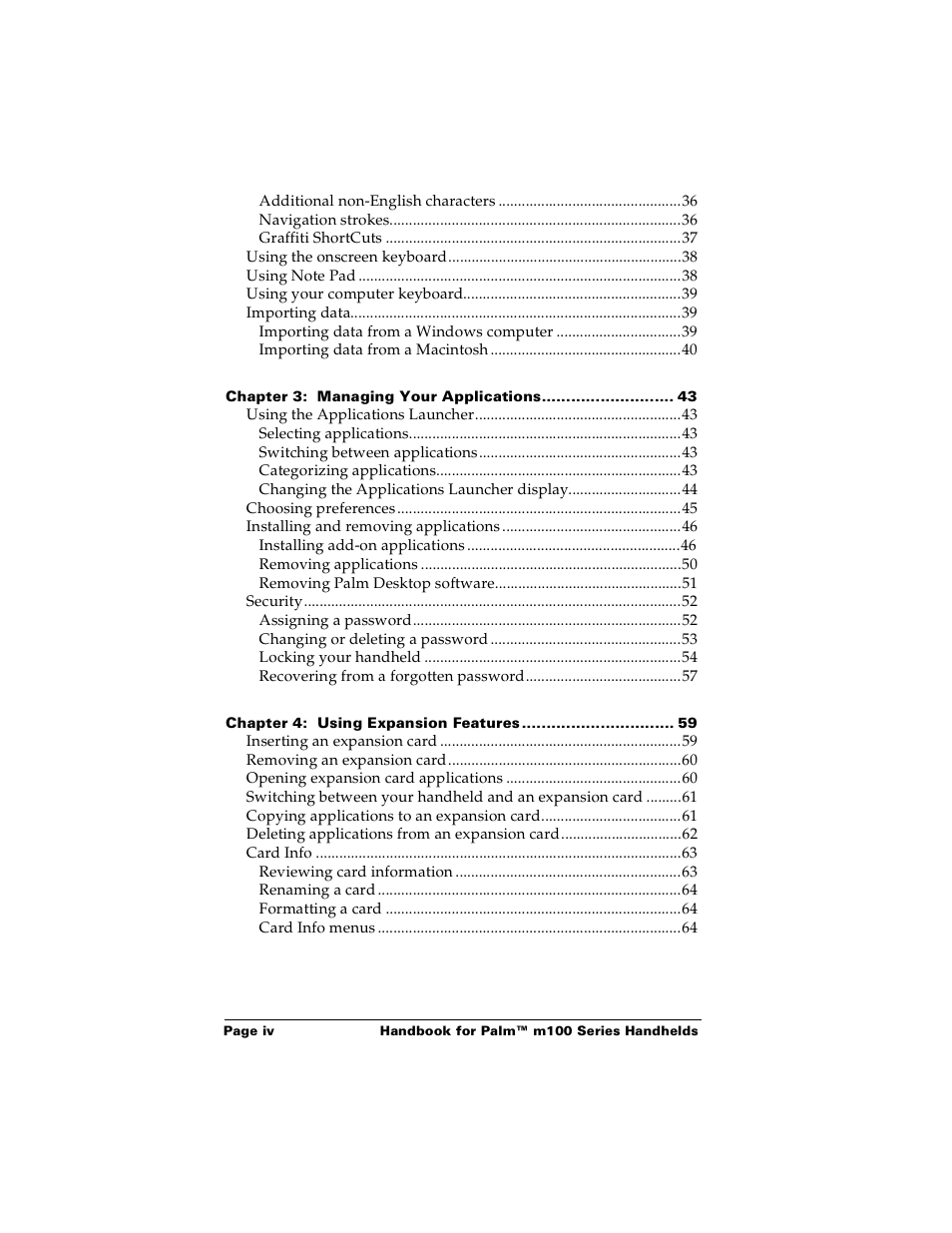 Palm PalmTM m100 User Manual | Page 4 / 232