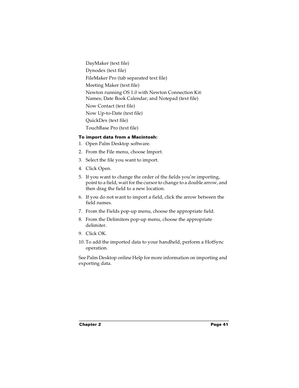 To import data from a macintosh | Palm PalmTM m100 User Manual | Page 49 / 232