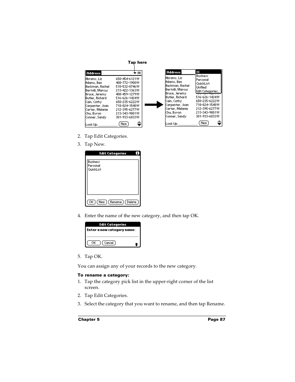 To rename a category | Palm PalmTM m100 User Manual | Page 95 / 232