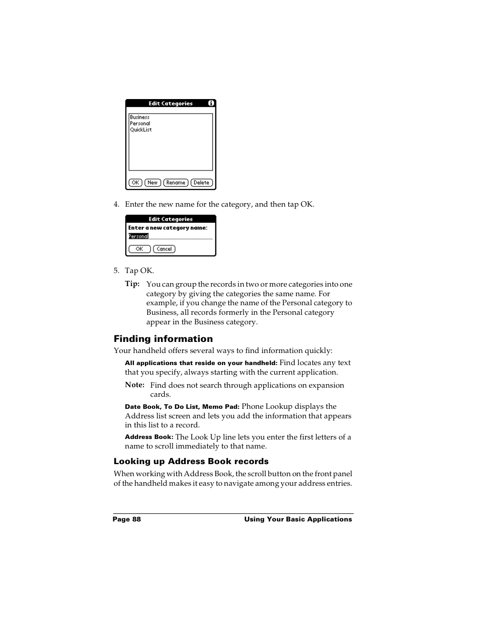 Finding information, Looking up address book records | Palm PalmTM m100 User Manual | Page 96 / 232