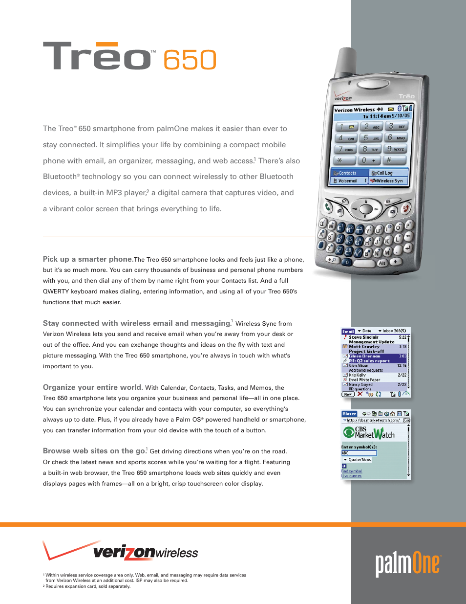 Palm Treo 650 User Manual | 2 pages