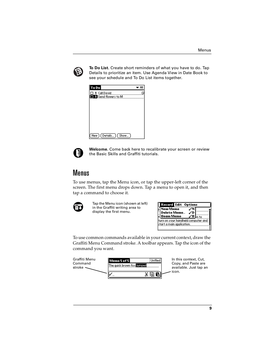 Menus | Palm handheld m100 User Manual | Page 13 / 28